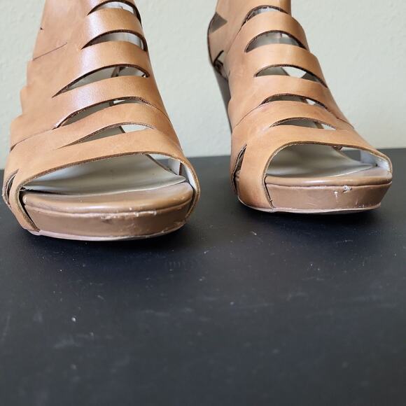 Franco Sarto Womens L-Crest 47405250 Tan Back Zip Gladiator‎ Cone Heels Size 8 M - Picture 5 of 7